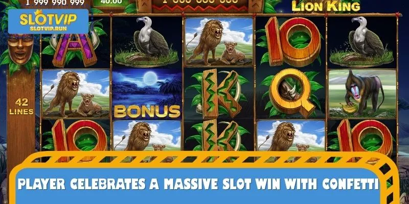 Player celebrates a massive slot win with confetti